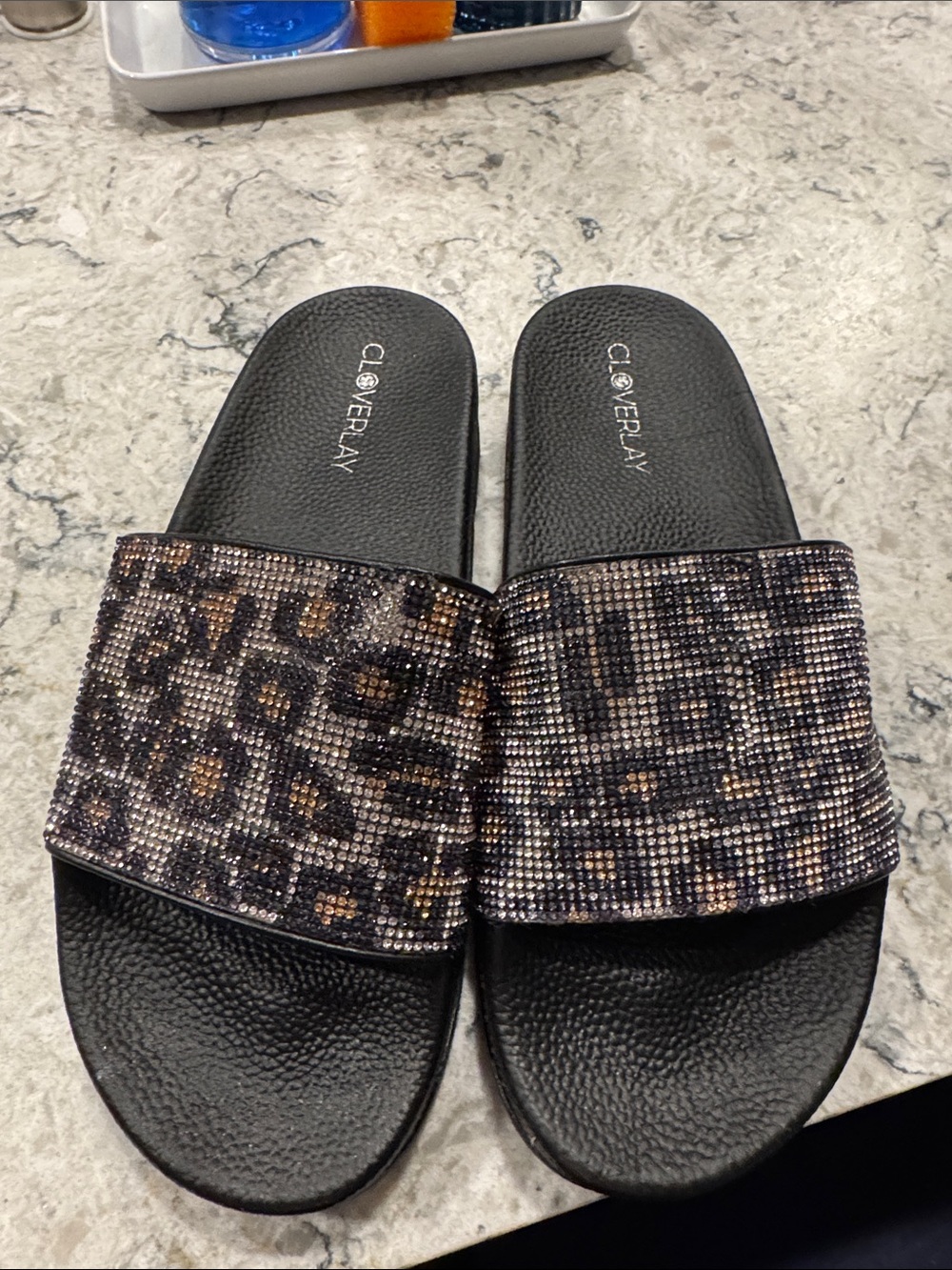 Cloverplay Women's Leopard Embellished Slide Sandals - Black